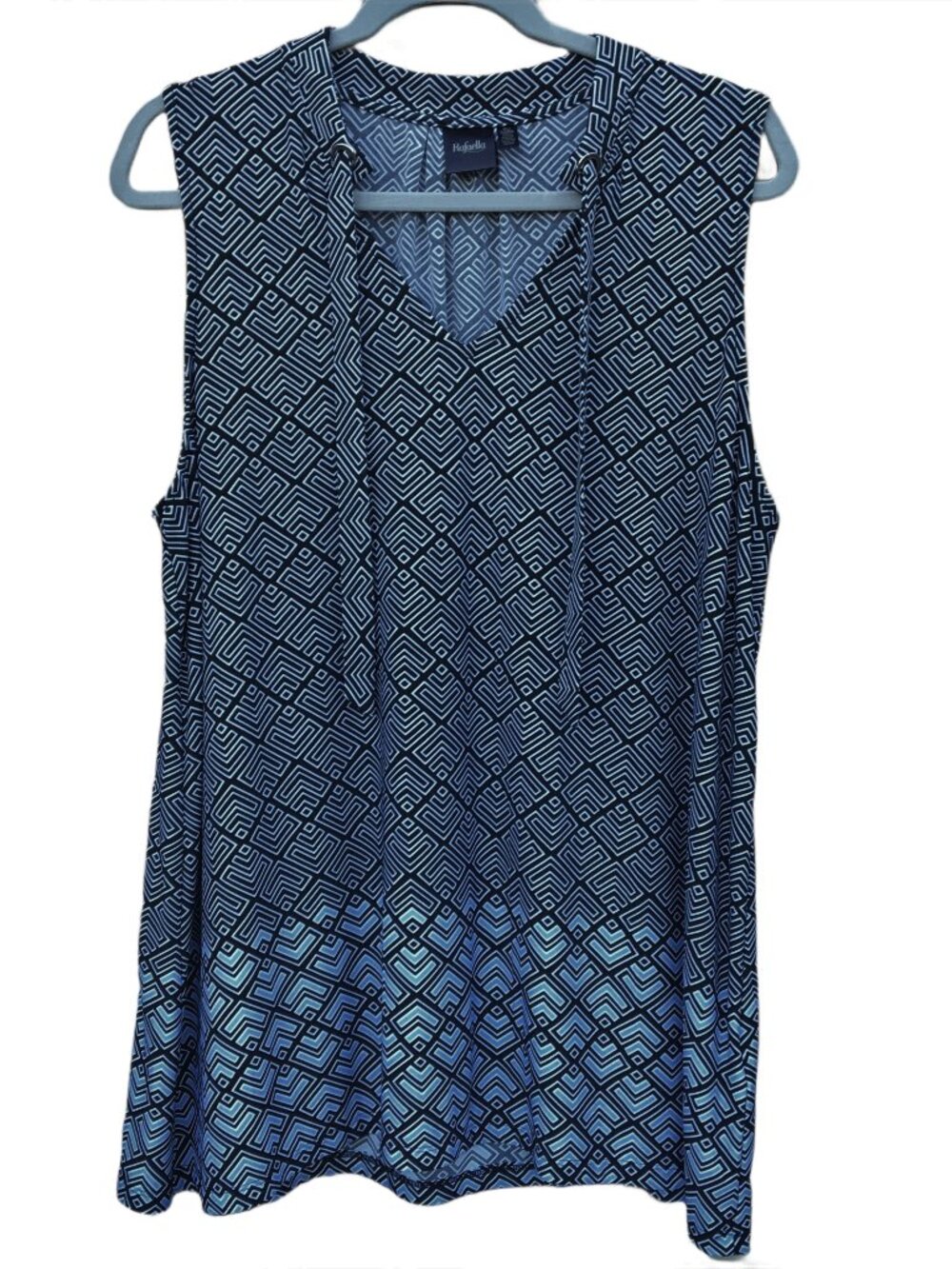 Rafaella Sleeveless Tunic Top Geometric Print Neck Tie Detail Flowy XL